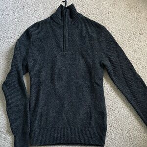 Men’s Dark Green Heather Quarter Zip Lambswool Sweater